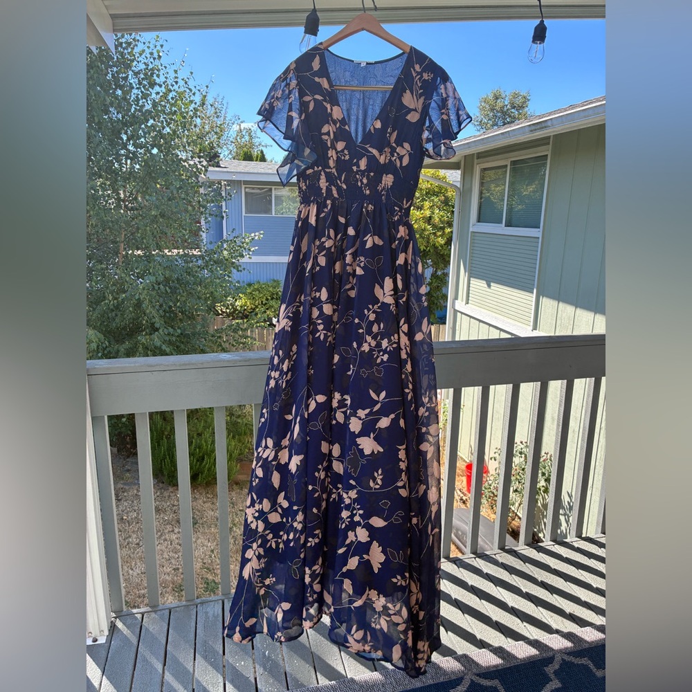 Baltic Born Navy Maxi Dress with Blush Floral Print